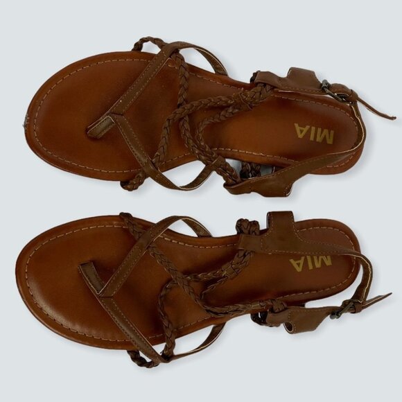 Mia Dannie Gladiator Sandals Brown Braided Size 9 Flat Bohemian Boho Strappy - Picture 4 of 12